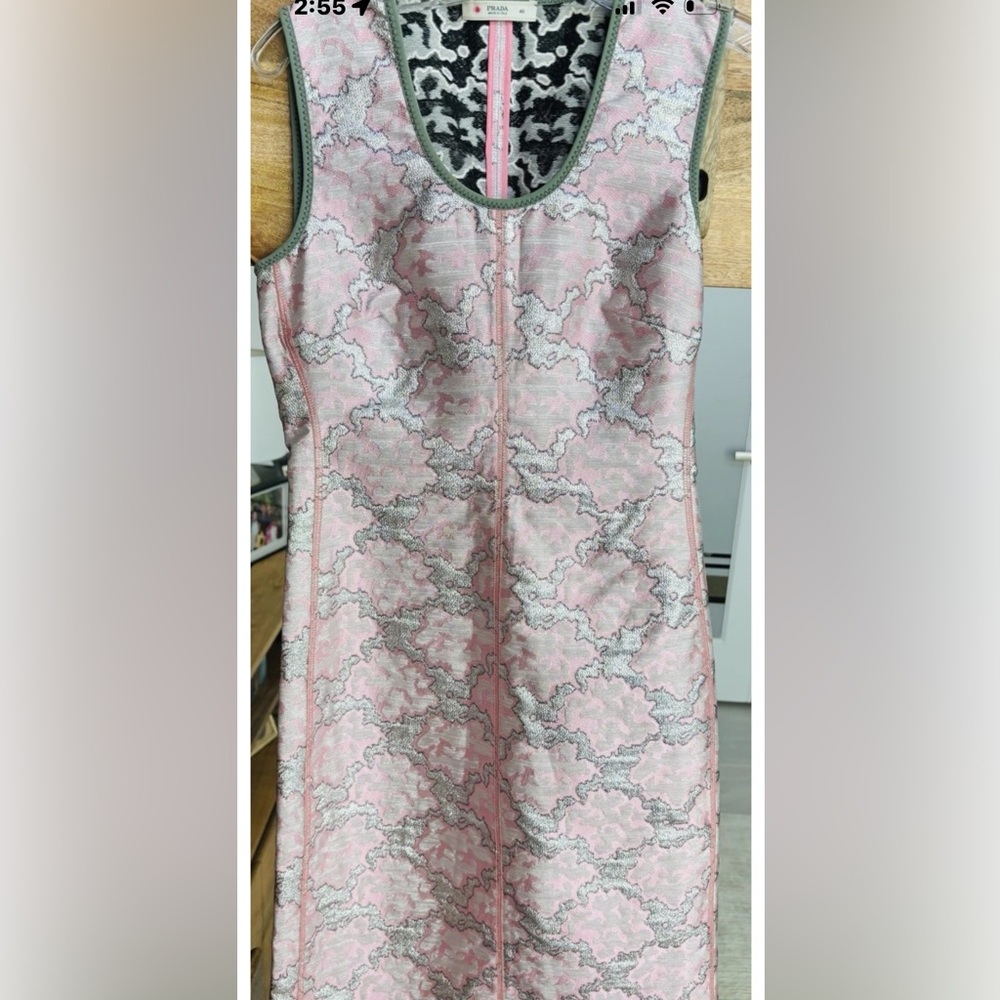 Prada Pink Silver Metallic Sleeveless Shift Dress 40 S XS